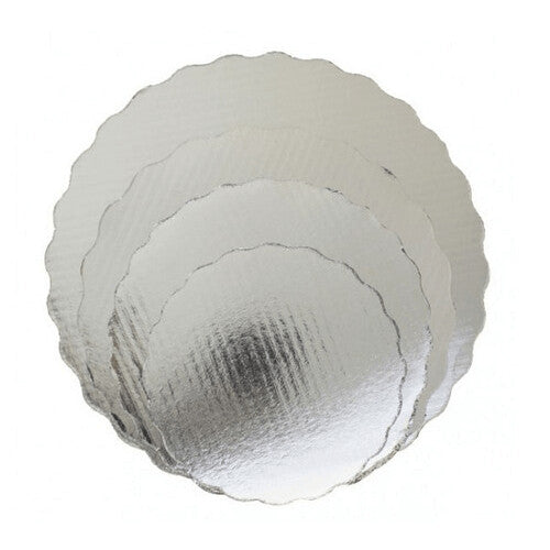 Base Redonda para Pastel Plateada 10 cm - ondulada