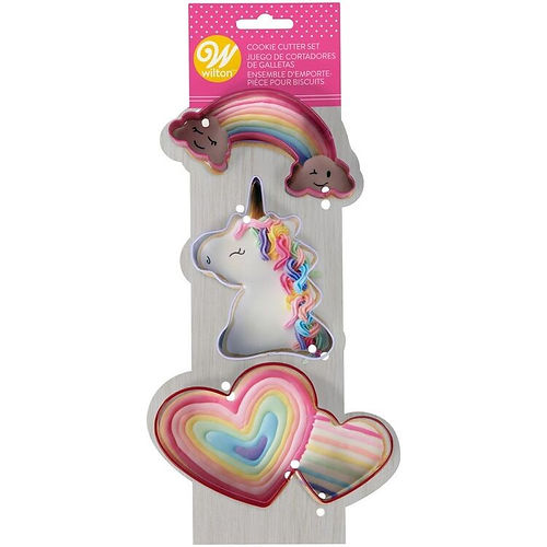 Set 3 Cortadores de Galleta Arcoíris, Unicornio y Corazones Wilton