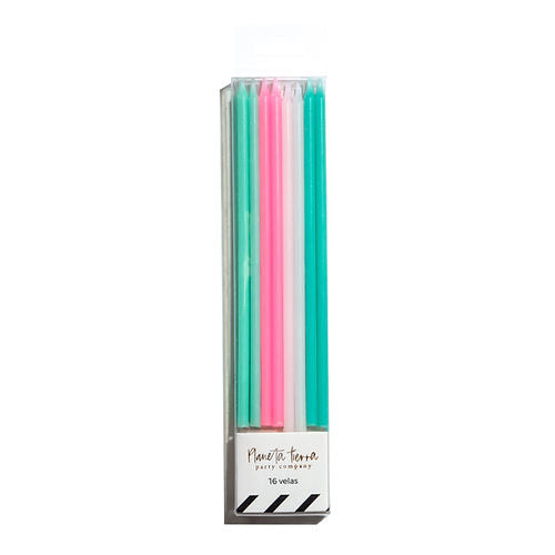 Velas Aqua, Rosas y Blancas 16 pz