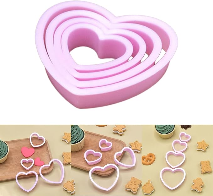 Cortadores de galletas en forma de corazón, molde de galletas prensable, herramienta de corte de galletas de plástico, herramienta para hornear pasteles, fácil de limpiar, sello de galletas, pan
