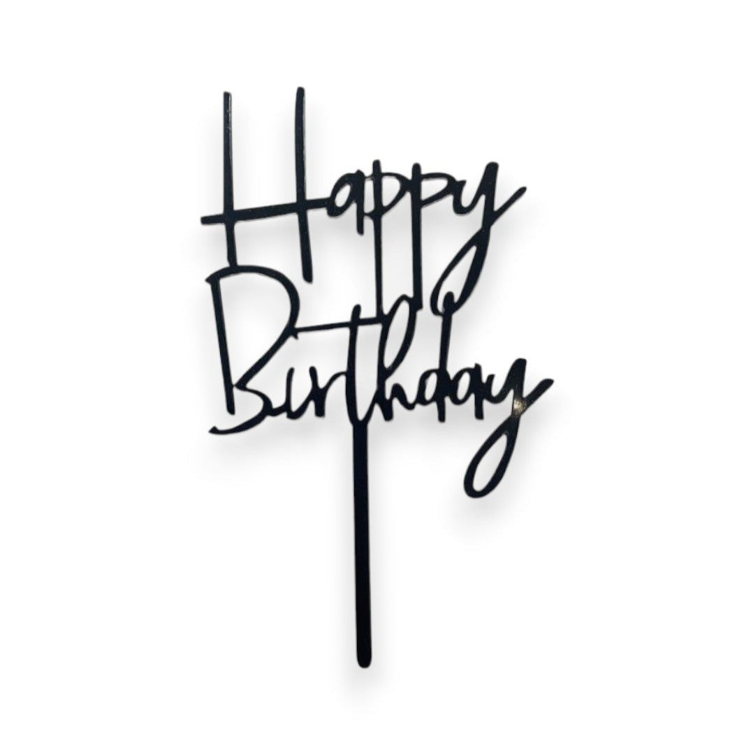 Cake Topper Acrílico Delgado "Happy Birthday" - Negro