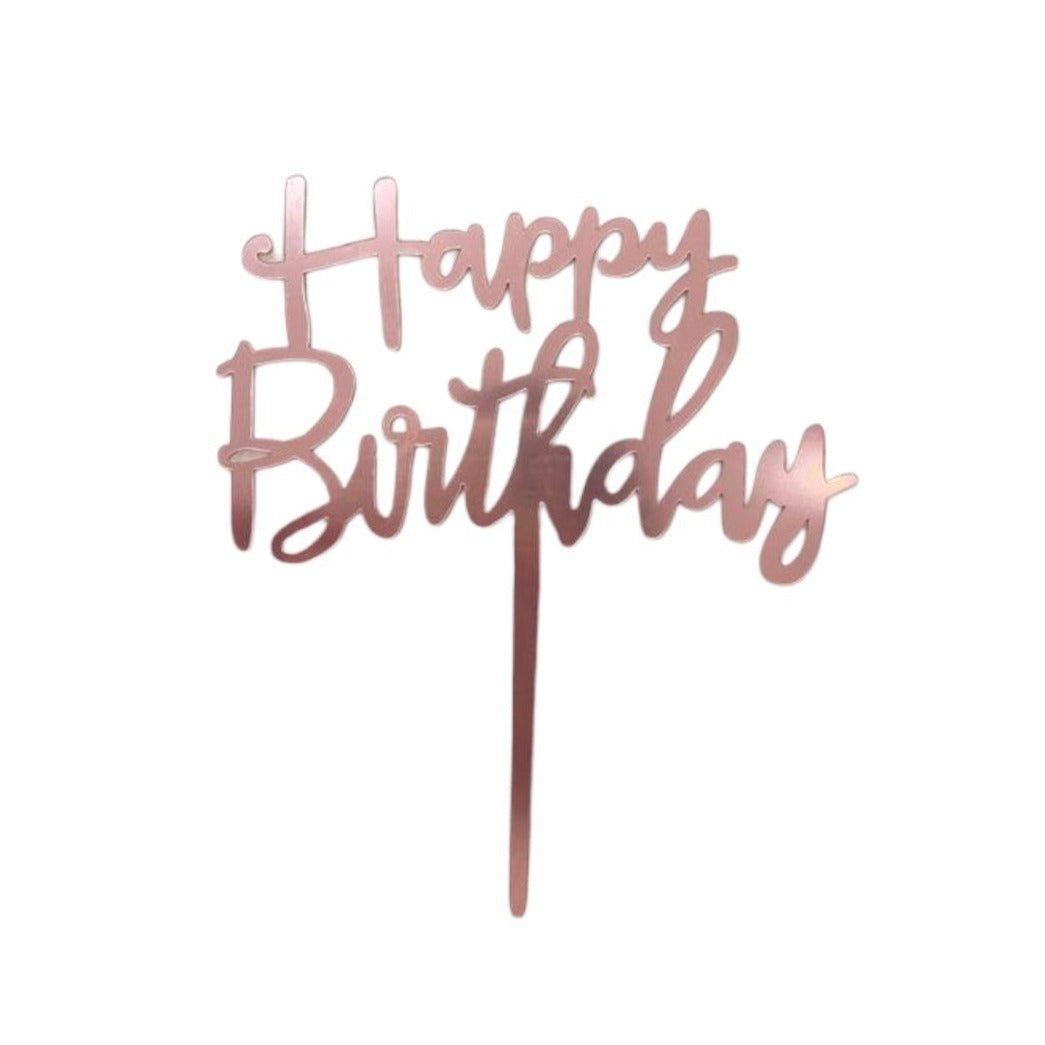 Cake Topper Acrílico Delgado "Happy Birthday" - Rose Gold