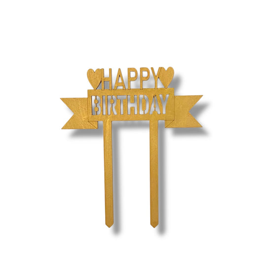 Cake Topper Madera oro - "HAPPY BIRTHDAY"