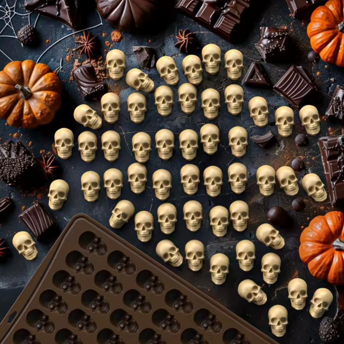 Molde de silicón mini cráneos 100 cavidades Halloween 💀