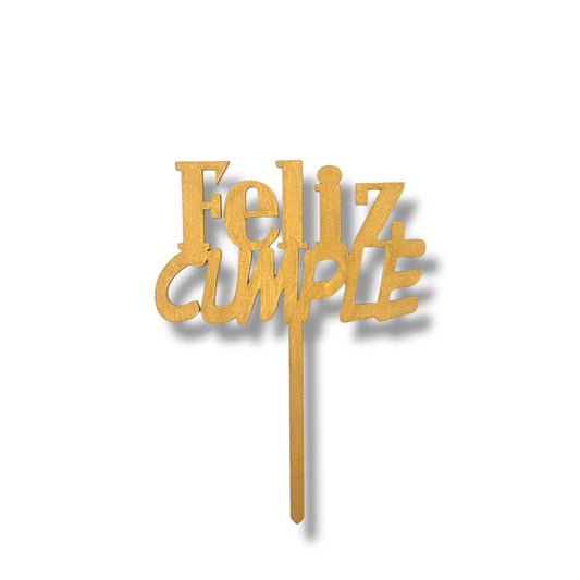 Cake Topper Madera oro - "Feliz CUMPLE"