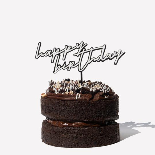 Cake Topper Acrílico Grueso "Happy Birthday" - Negro y blanco