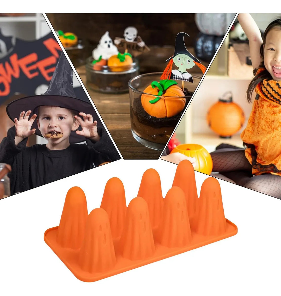 Molde de silicón de fantasma 3D 8 cavidades Halloween  👻