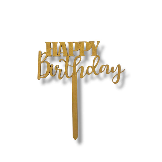 Cake Topper Madera oro - "HAPPY Birthday"