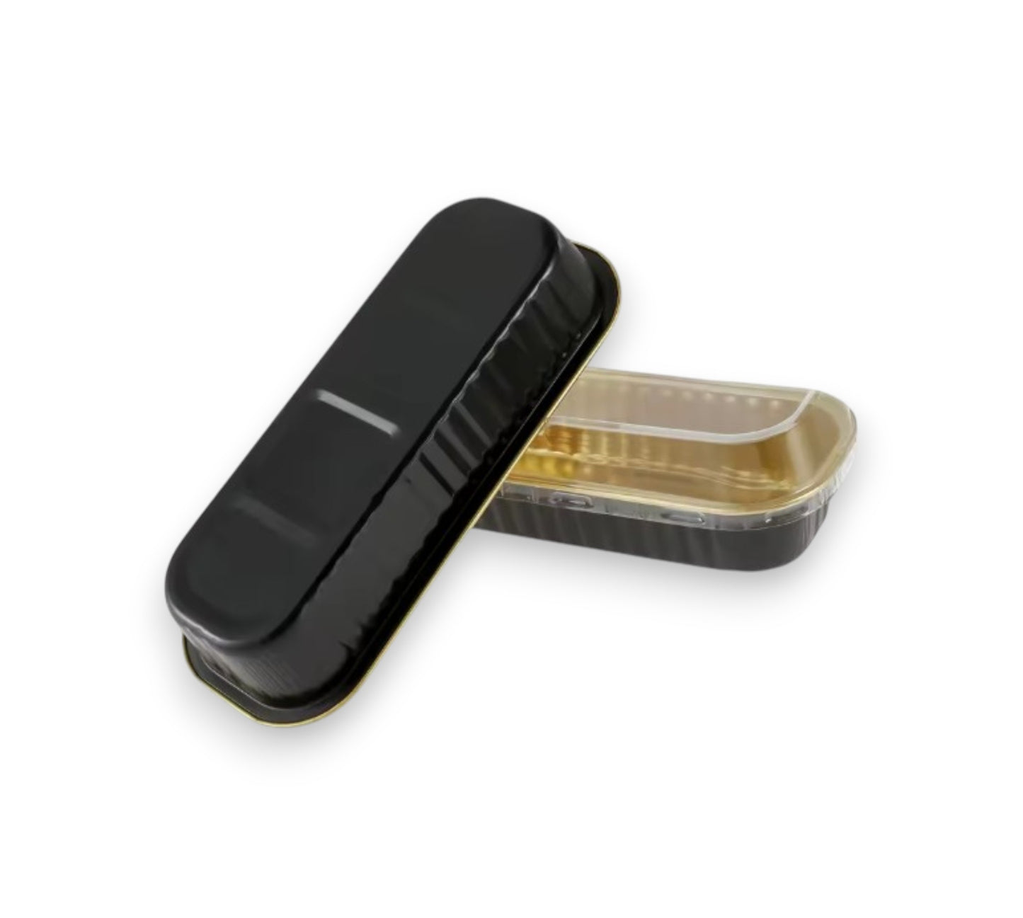 Molde rectangular aluminio 200 ml Negro (25 juegos con tapa y cuchara)