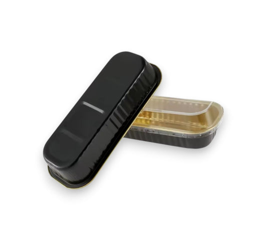Molde rectangular aluminio 200 ml Negro (25 juegos con tapa y cuchara)
