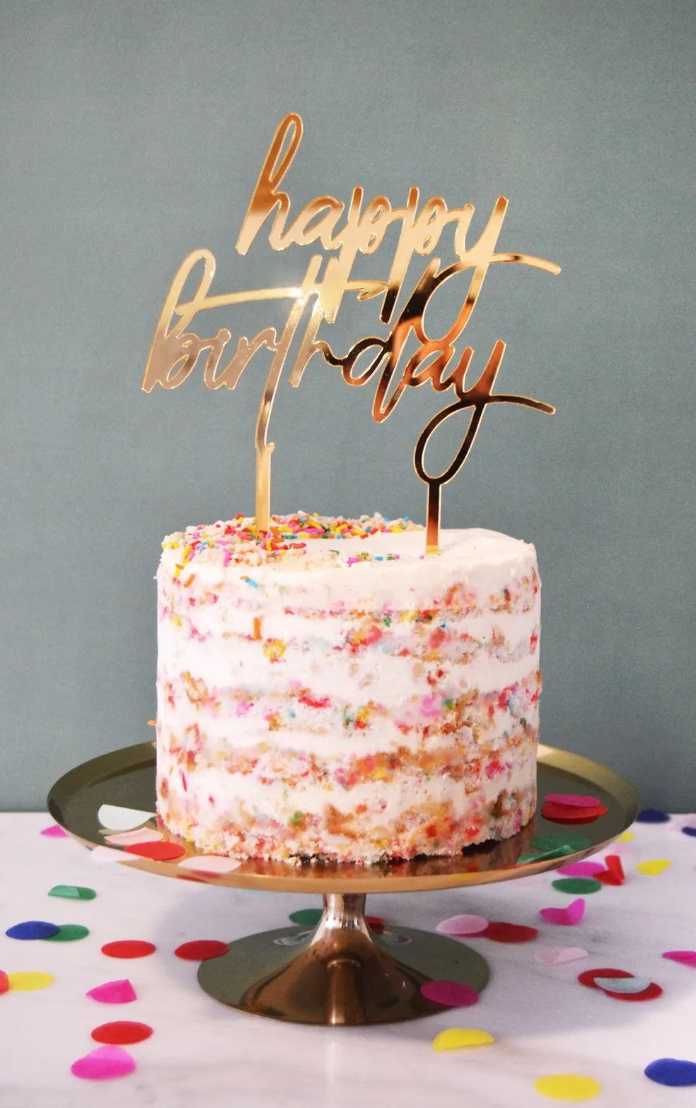 Cake Topper Acrílico Espejo "Happy Birthday" - Oro