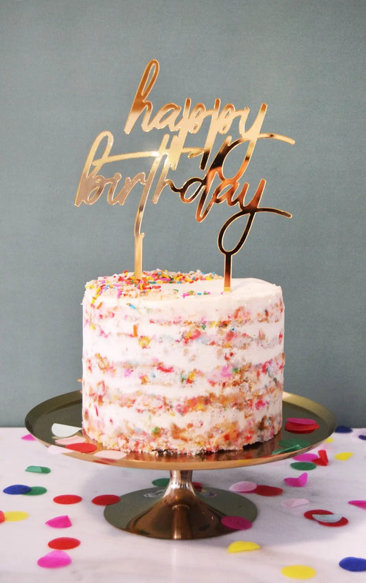 Cake Topper Acrílico Espejo "Happy Birthday" - Oro