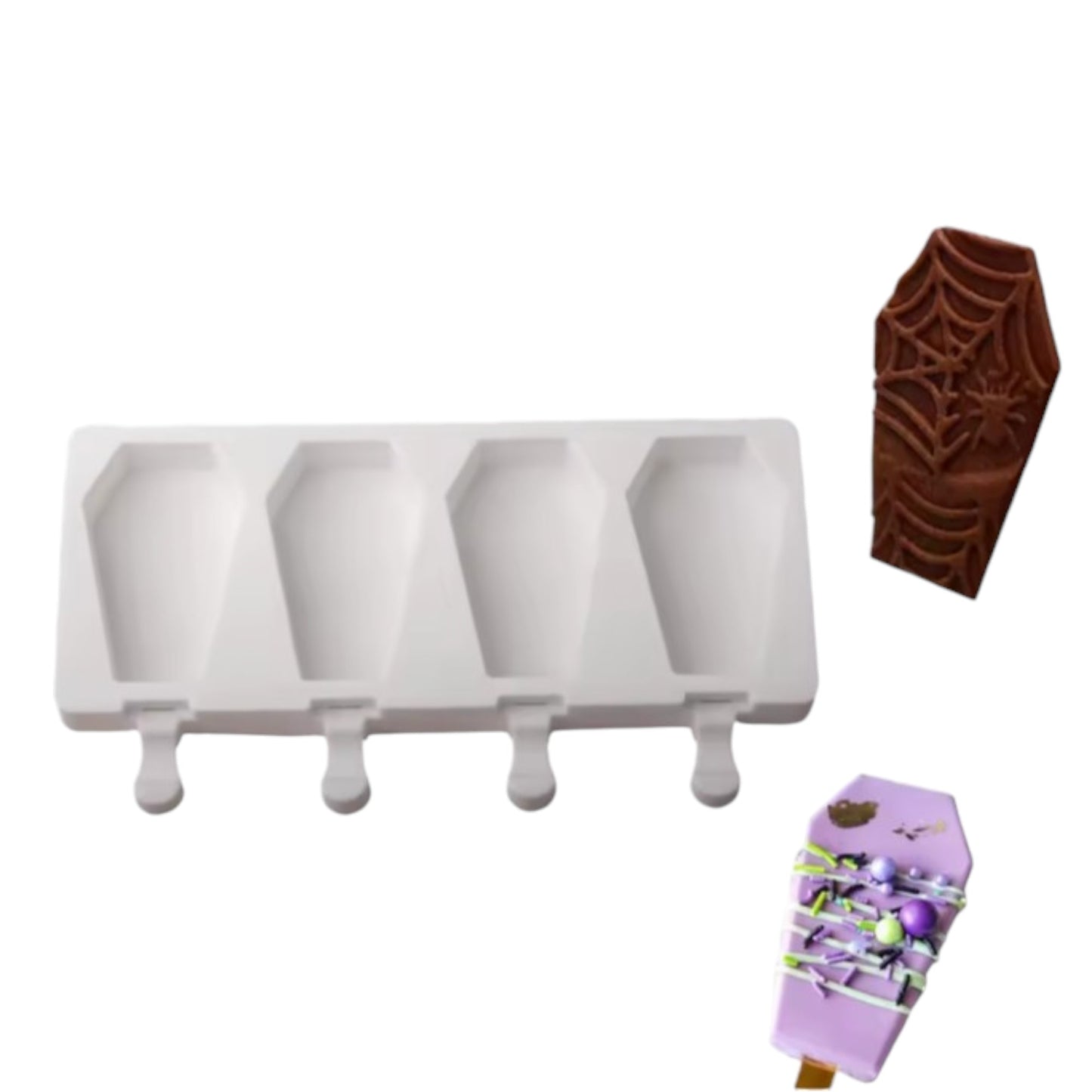 Molde de silicón para paletas ataud 4 cavidades Halloween ⚰️